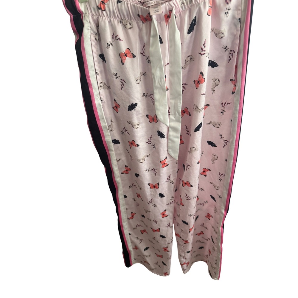 Victorias Secret Pink Butterfly Satin Pajama Pants Side Stripe Lounge Bottoms S